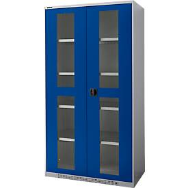 Schäfer Shop Genius Schaefer Shop Genius FS open deurkast, 5 OH, afsluitbaar, 4 legborden, tot 450 kg, B 1055 mm, staal, alu wit RAL 9006/genziana blauw RAL 5010