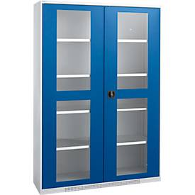 Schäfer Shop Genius Schaefer Shop Genius FS open deurkast, 5 OH, afsluitbaar, 4 legborden, tot 450 kg, B 1343 mm, staal, alu wit RAL 9006/genziana blauw RAL 5010