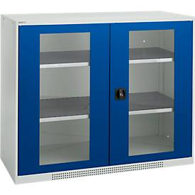Schäfer Shop Genius Schaefer Shop Genius FS vitrinekast, 3 OH, afsluitbaar, 2 legborden, tot 450 kg, B 1343 mm, staal, lichtgrijs RAL 7035/genziana blauw RAL 5010