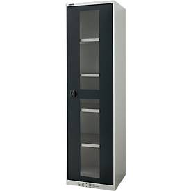 Schäfer Shop Genius draaideurkast FS, staal, kijkvenster, ventilatiegaten, B 545 x D 620 x H 1950 mm, 5 OH, lichtgrijs/antracietgrijs, tot 250 kg