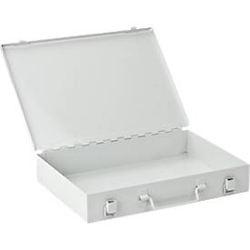 ADB Assortimentskoffer , leeg, zonder tussenschotten, afsluitbaar, met handvat, B 335 x D 230 x H 50 mm, staal & ABS kunststof, lichtgrijs RAL 7035