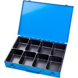 ADB Assortimentkoffer , leeg, 8 vakken, afsluitbaar, met handvat, B 330 x D 230 x H 50 mm, staal & ABS kunststof, lichtblauw RAL 5012