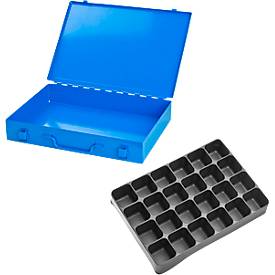 ADB Assortimentkoffer , leeg, 24 vakken, afsluitbaar, met handvat, B 330 x D 230 x H 50 mm, staal & ABS kunststof, lichtblauw RAL 5012