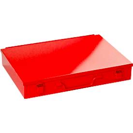 ADB Assortimentkoffer , leeg, 24 vakken, afsluitbaar, met handvat, B 330 x D 230 x H 50 mm, staal & ABS kunststof, verkeersrood RAL 3020
