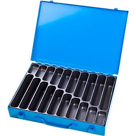 ADB Assortimentkoffer , leeg, 20 vakken, afsluitbaar, met handvat, B 330 x D 230 x H 50 mm, staal & ABS kunststof, lichtblauw RAL 5012