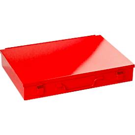 ADB Assortimentkoffer , leeg, 6 vakken, afsluitbaar, met handvat, B 330 x D 230 x H 50 mm, staal & ABS kunststof, verkeersrood RAL 3020