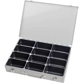 ADB Assortimentkoffer , leeg, 12 vakken, afsluitbaar, met handvat, B 330 x D 230 x H 50 mm, staal & ABS kunststof, lichtgrijs RAL 7035