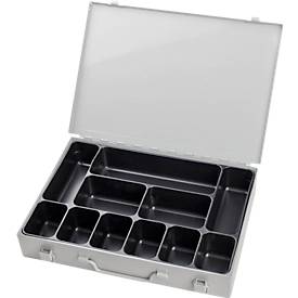 ADB Assortimentkoffer , leeg, 11 vakken, afsluitbaar, met handvat, B 330 x D 230 x H 50 mm, staal & ABS kunststof, lichtgrijs RAL 7035