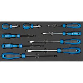 ADB schroevendraaierset, 9-delig, sleuf en kruiskop, incl. schuimrubberen inzet, L 400 x B 190 x H 35 mm