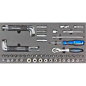 ADB dopsleutelset 1/4, 63-delig, SW 4-13 tot 20-22 mm, chroom vanadium, incl. schuimrubberen inzetstuk, L 400 x B 190 x H 35 mm