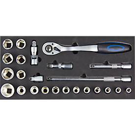 ADB dopsleutelset 1/2, 24-delig, chroom vanadium, SW 10-32, incl. omkeerbare ratel, L 400 x B 190 x H 35 mm