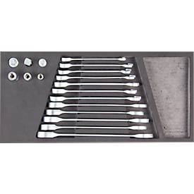ADB dubbele steeksleutelset, 18-delig, chroom vanadium, AF 8-19 mm, inzetstuk van hardschuim, L 400 x B 190 x H 35 mm, zilver