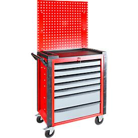 ADB HQ werkplaatswagen, met geperforeerd paneel, 7 laden, duwbeugel, centrale vergrendeling, B 750 x D 475 x H 985 mm, zilvergrijs RAL 7001