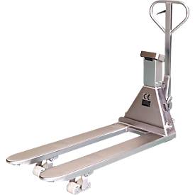 Schefer Premium roestvrijstalen pallettruck, met weegschaal, laadvermogen 2000 kg, weegschaal 0,5 kg, vorklengte 1150 mm