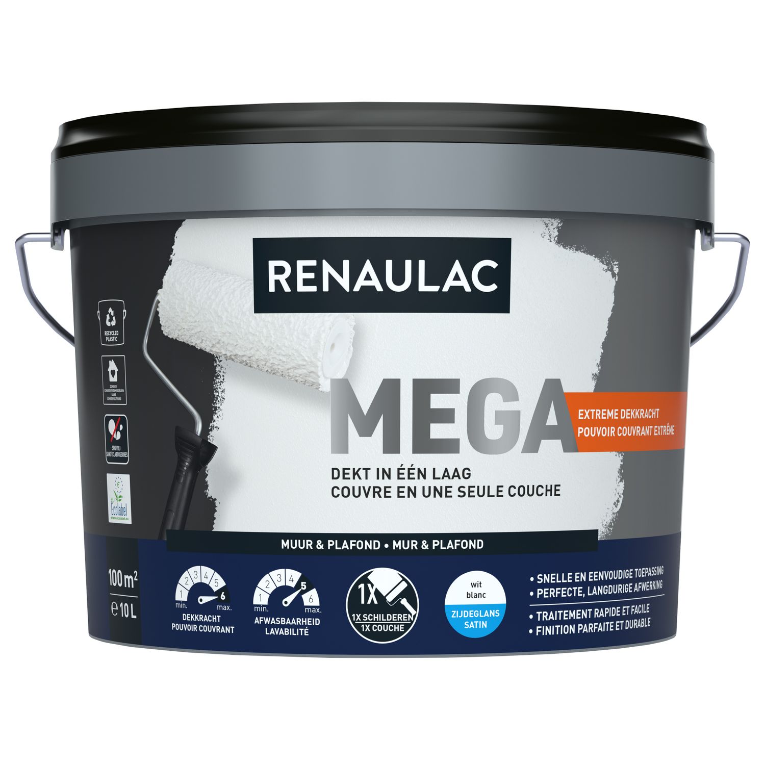 RENAULAC Latex Méga Zijdeglans Wit 10l