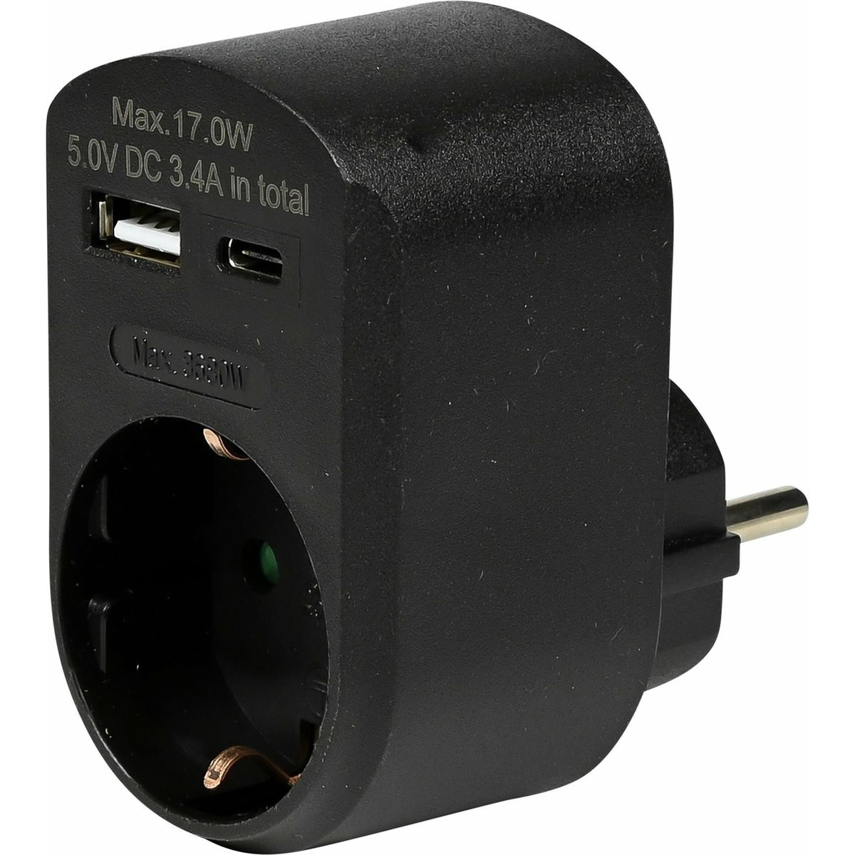 Benson Stopcontact met USB-A en USB-C - zwart - 16A - 5,0V DC - 3,4A -