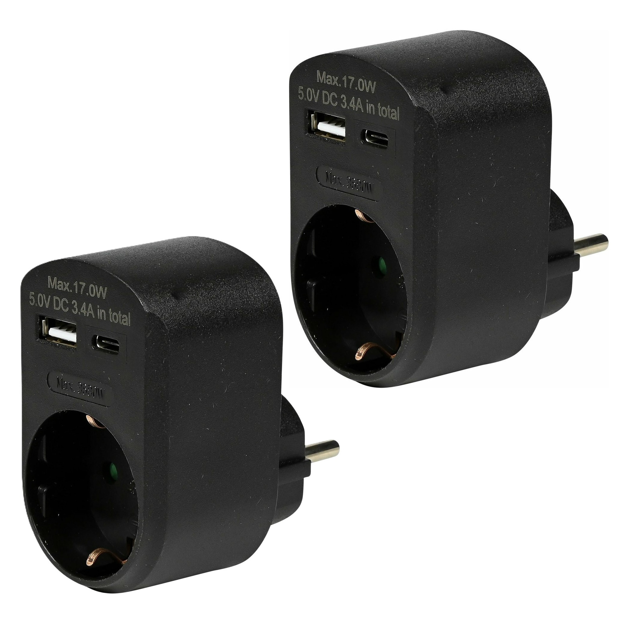 Benson Stopcontact met USB- 2x -A en USB-C - zwart - 16A - 5,0V DC - 3,4A -