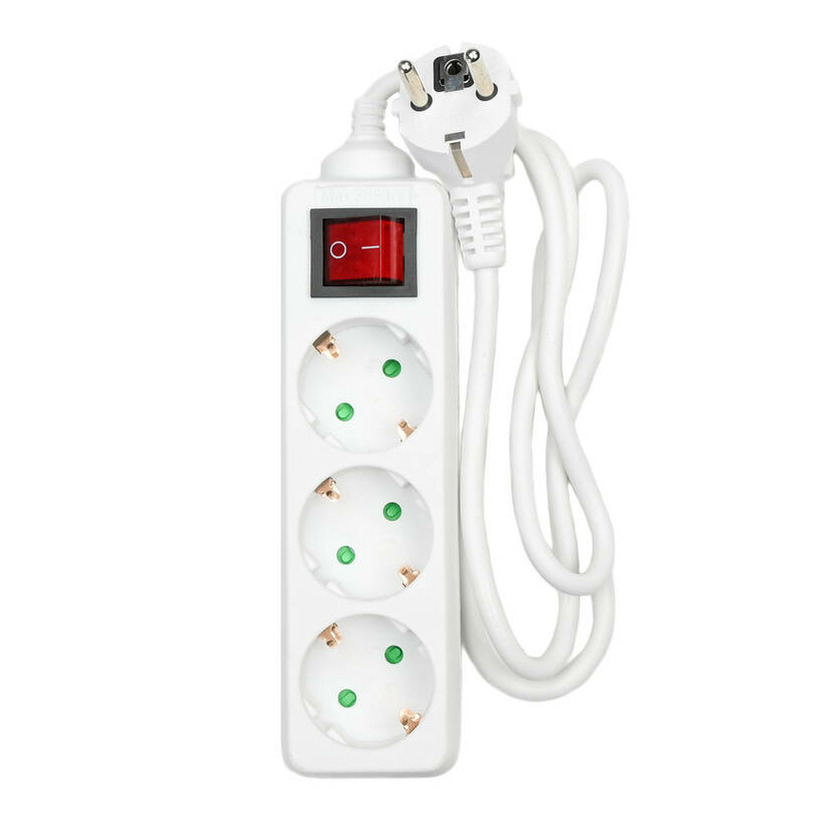 Benson Stekkerdoos 3-voudig - schakelaar - geaard - wit - snoer van 100 cm - verlengsnoer -