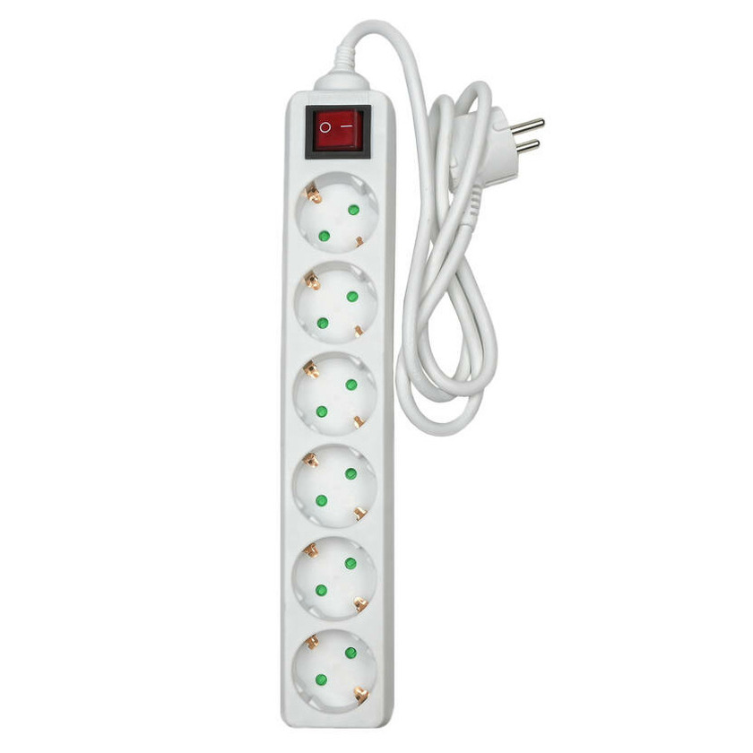 Benson Stekkerdoos 6-voudig - schakelaar - geaard - wit - 100 cm -
