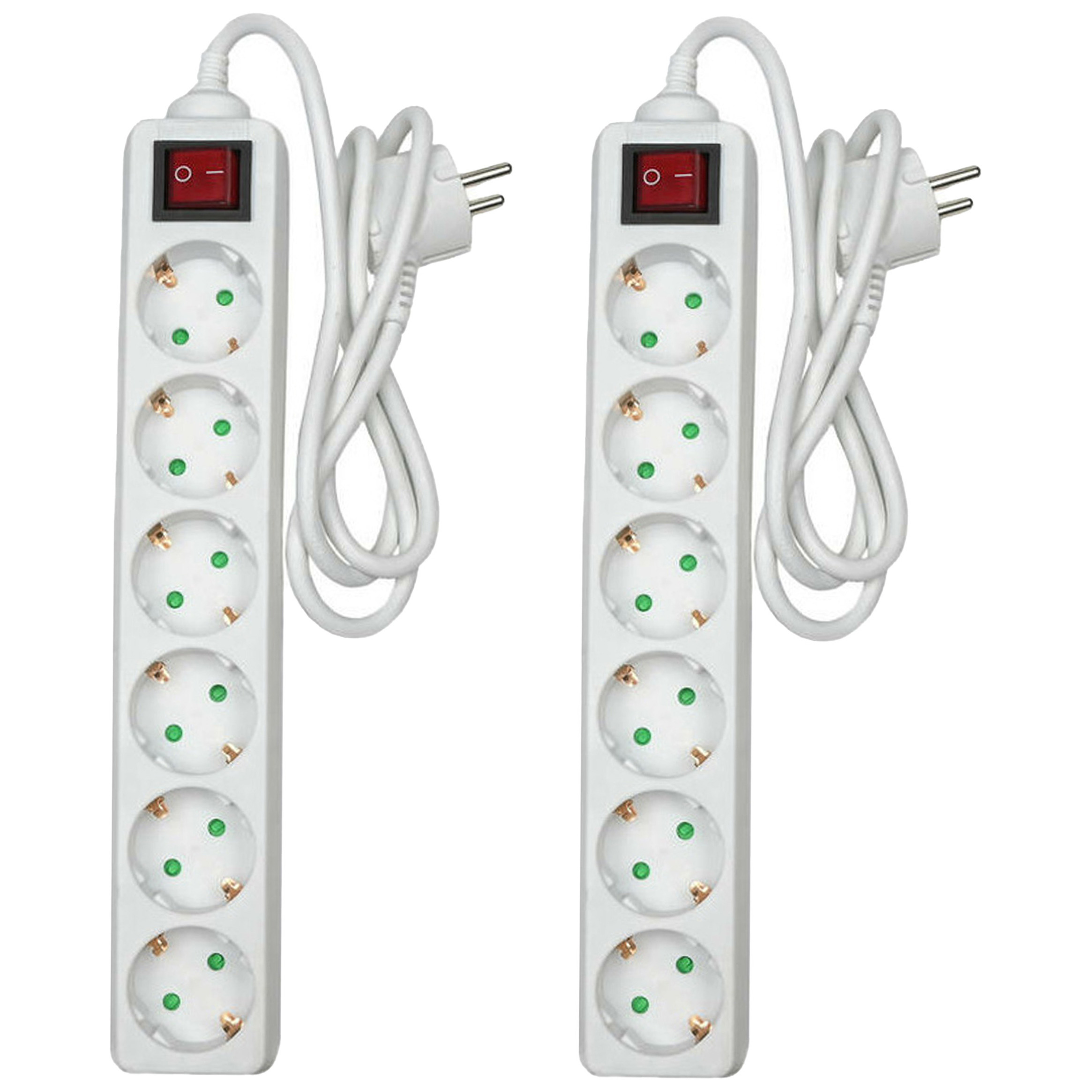 Benson Stekkerdoos 6-voudig - 2x - schakelaar - geaard - wit - 100 cm -