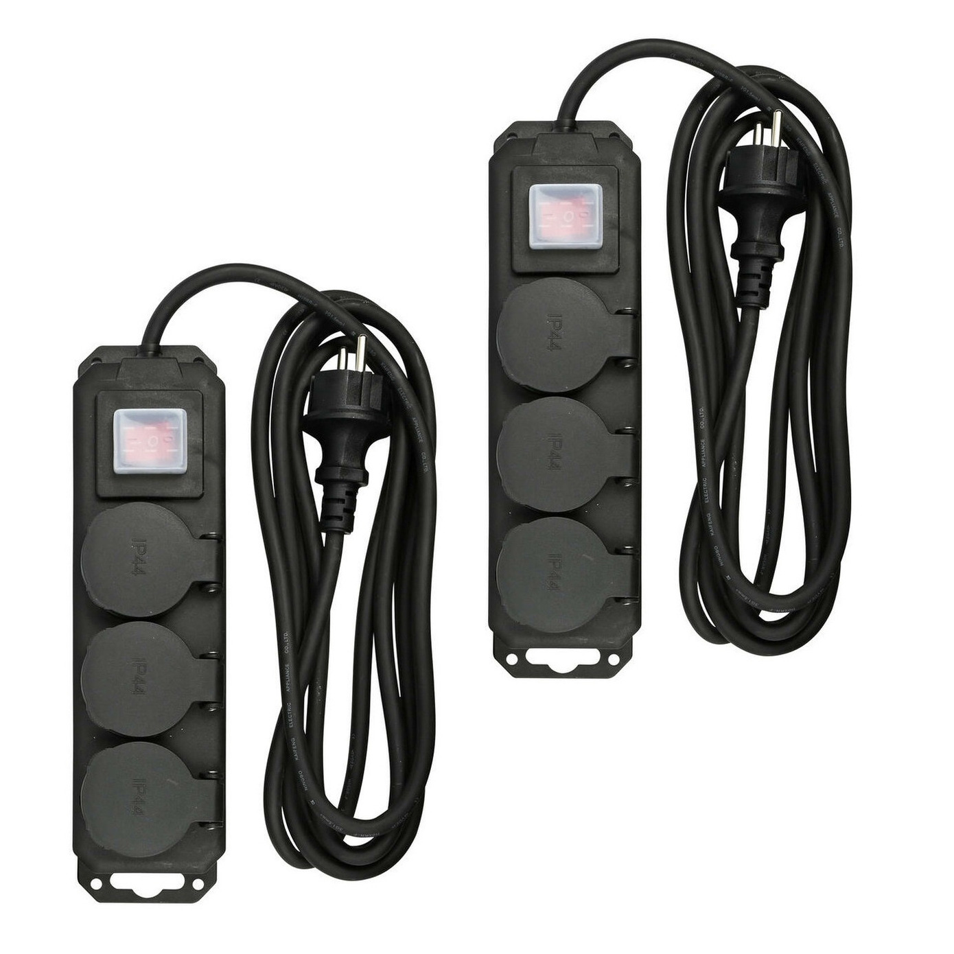 Benson Stekkerdoos 3-voudig - 2x - schakelaar - waterdicht - geaard - zwart - 3m - verlengsnoer -
