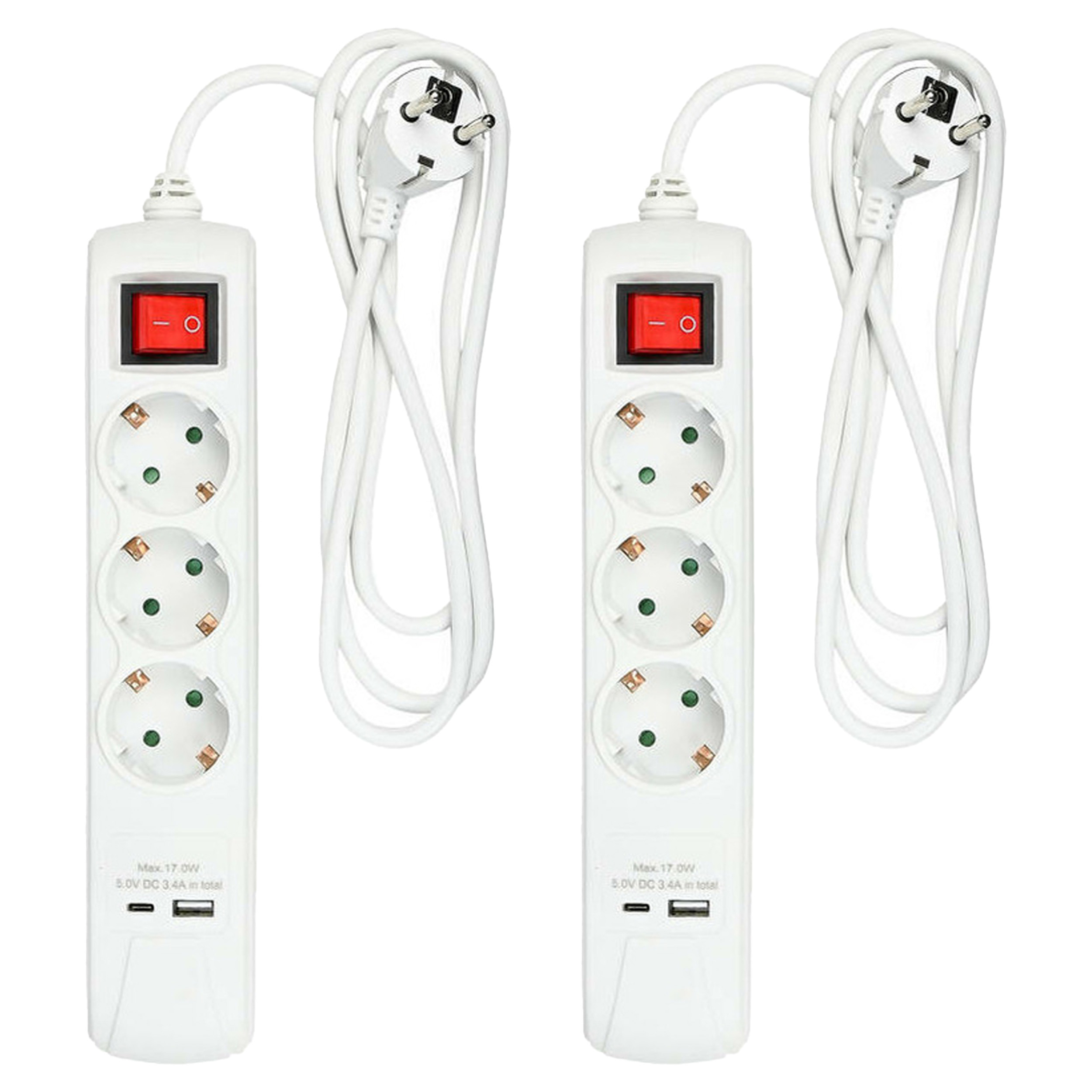 Benson Stekkerdoos 3-voudig - 2x usb - schakelaar - geaard - wit - 150 cm -