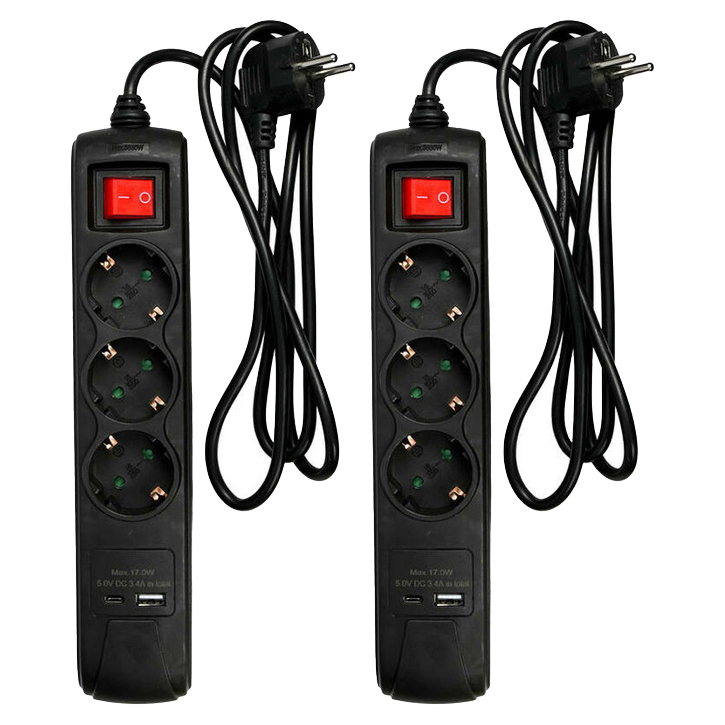 Benson Stekkerdoos 3-voudig - 2x usb - schakelaar - geaard - zwart - 150 cm -