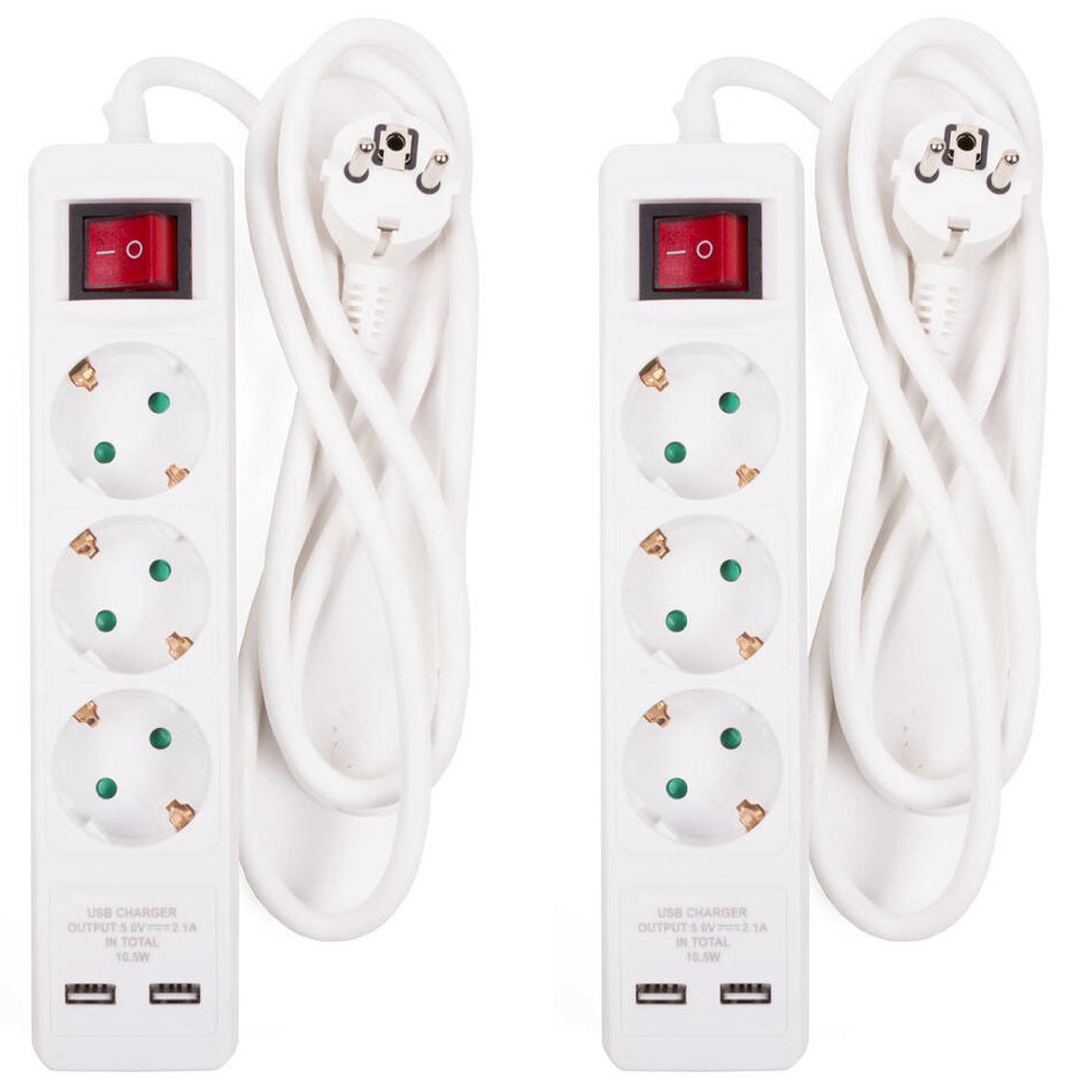 Benson Stekkerdoos 3-voudig- 2x usb - schakelaar - geaard - wit - snoer van 150 cm -