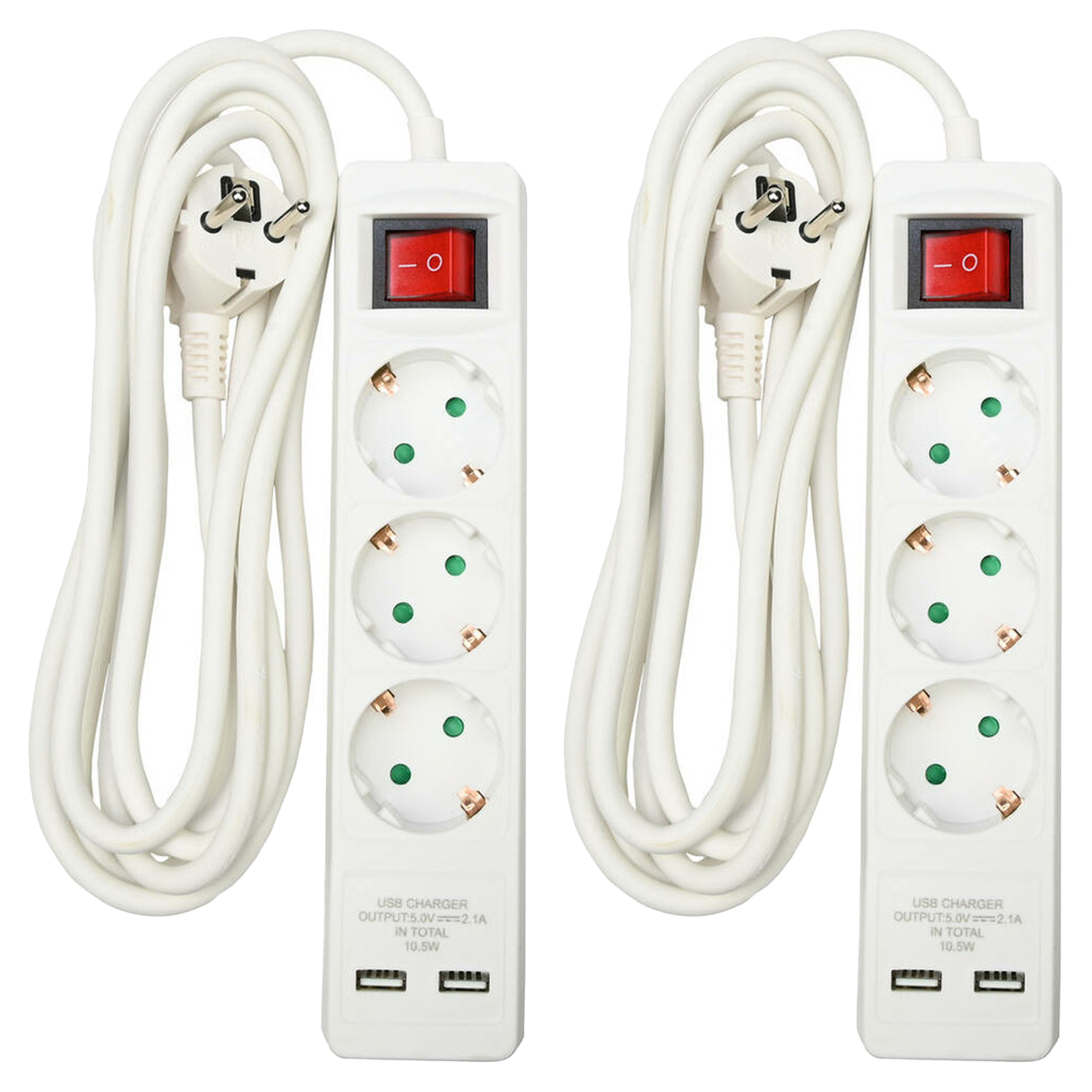 Benson Stekkerdoos 3-voudig- 2x usb - schakelaar - geaard - wit - 300 cm -