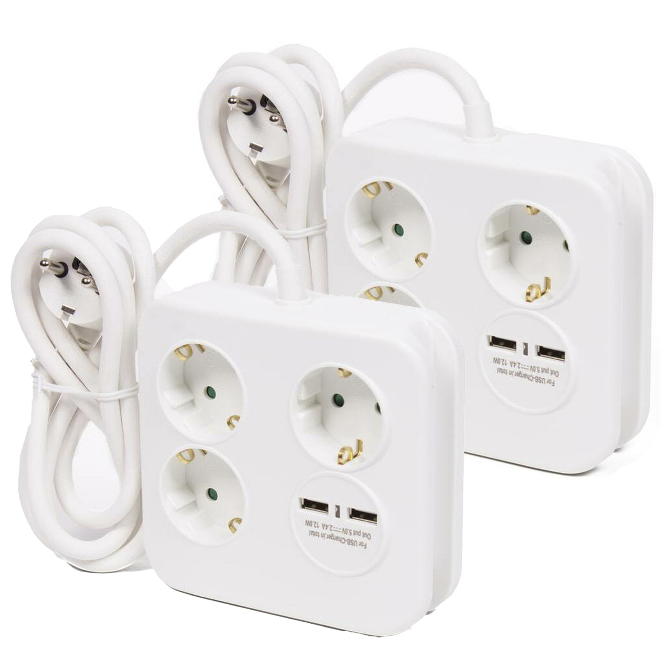 Benson Stekkerdoos 3-voudig met USB - 2x - geaard - wit - 150 cm - verlengsnoer -