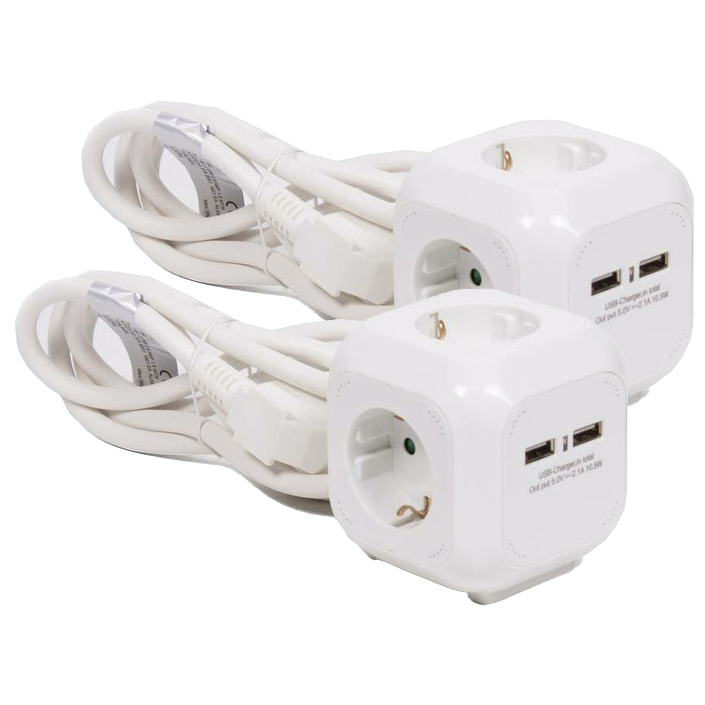 Benson Stekkerdoos 3-voudig met USB - 2x - geaard - wit - 150 cm - verlengsnoer -