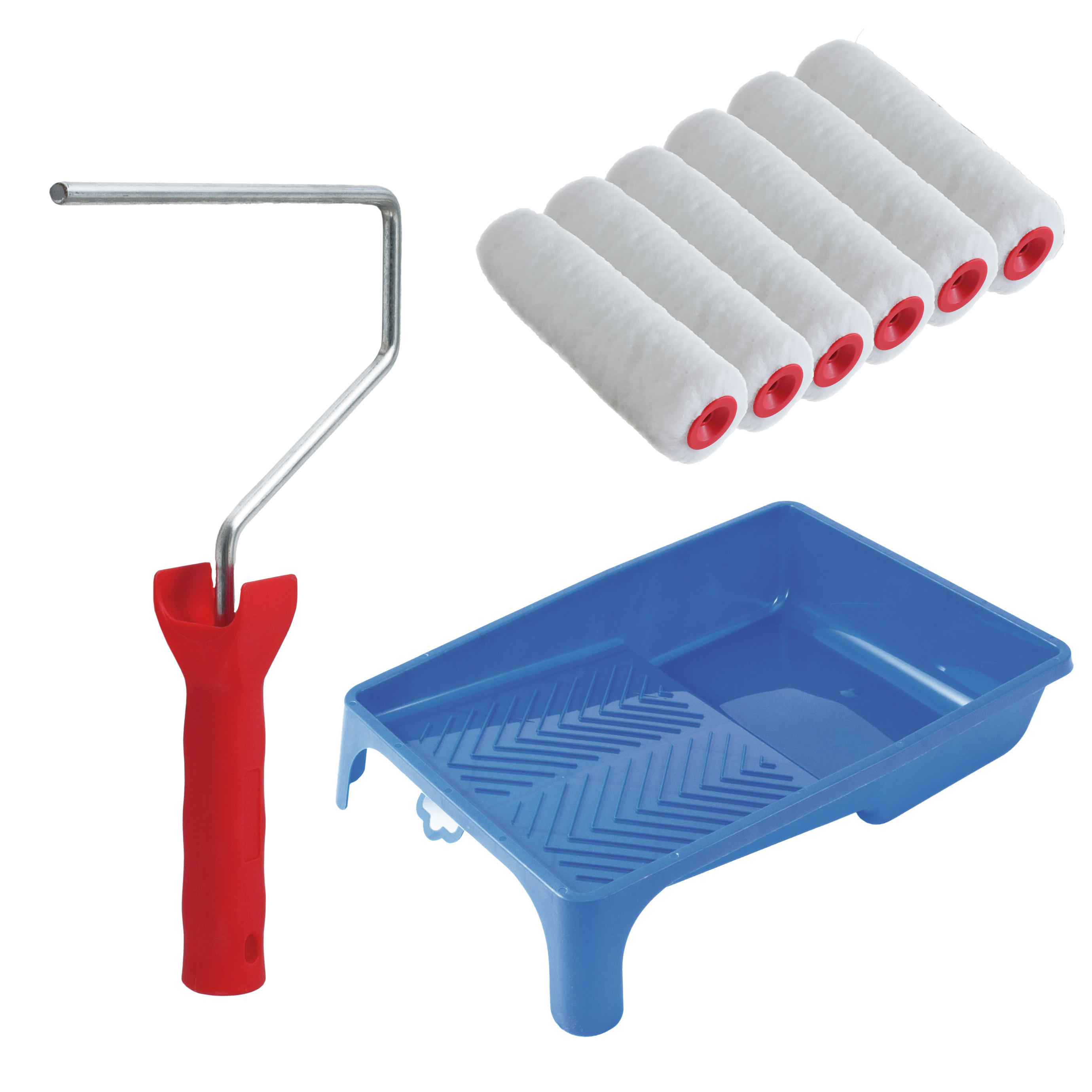 Sorex Verfrollers schilderen set - met beugel en verfbak - 6x rollers van 18 cm -