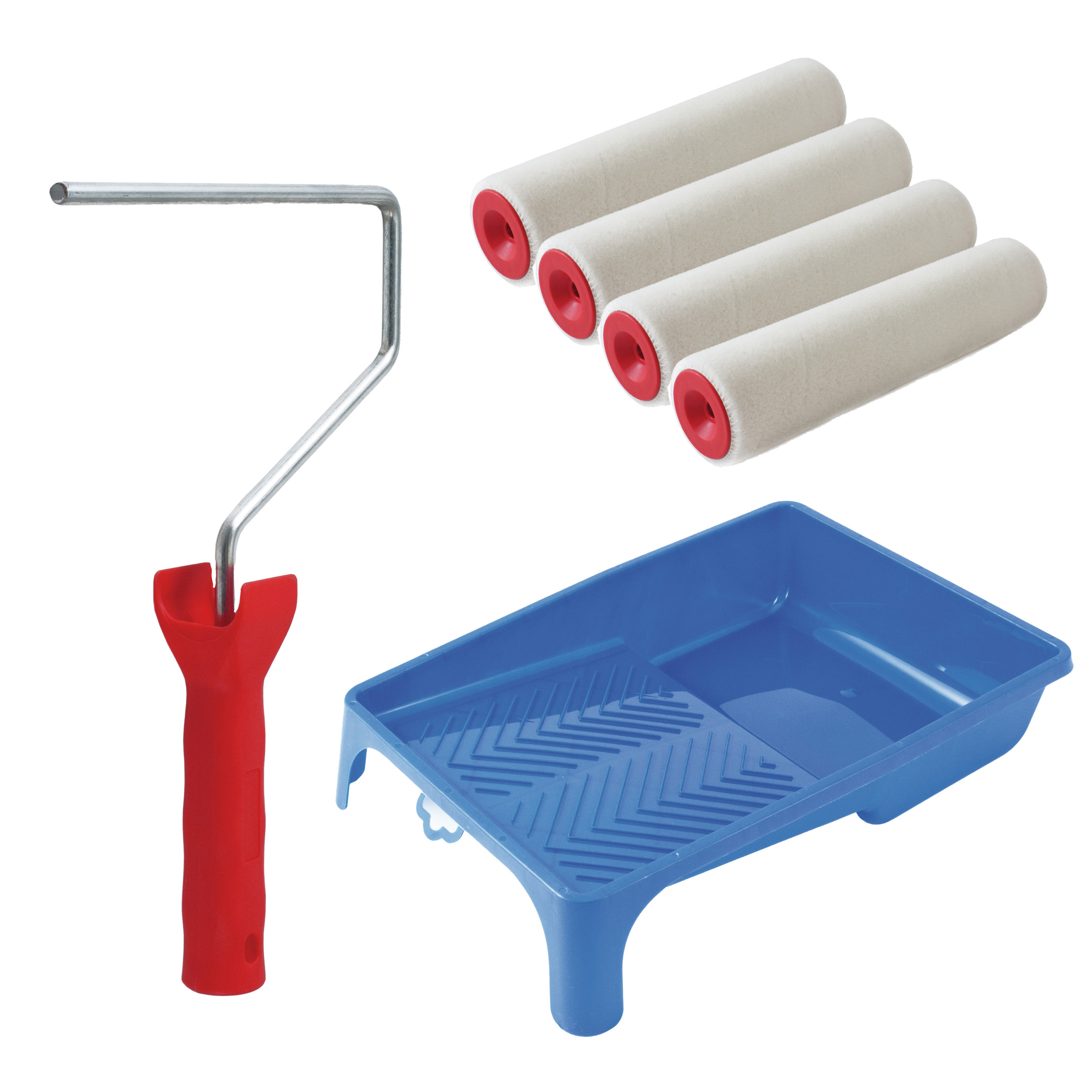 Sorex Verfrollers schilderen set - met beugel en verfbak - 4x rollers van 18 cm - anti spat rollers -