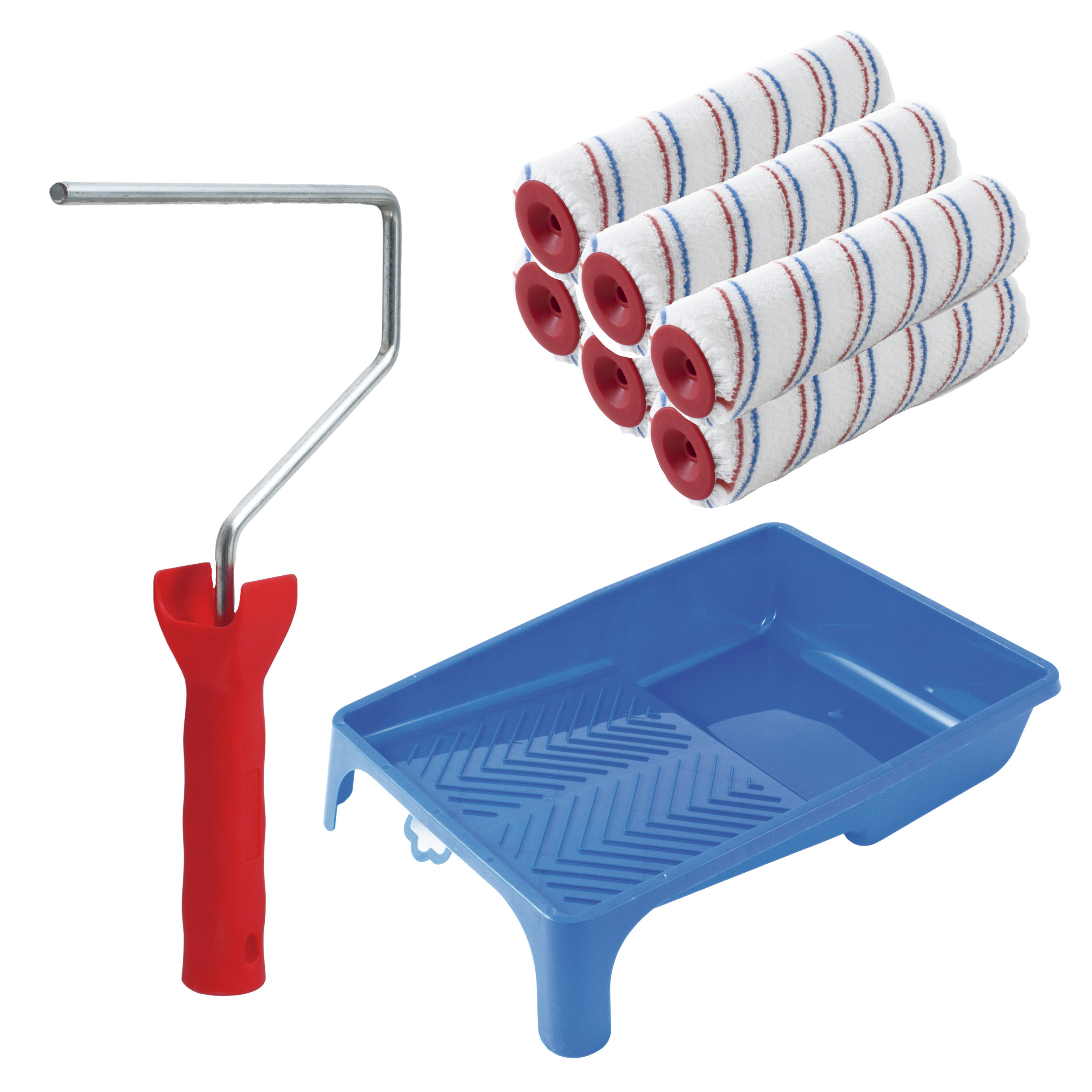 Sorex Muur verfrollers schilderen set - beugel en verfbak - 6x rollers van 18cm - anti spat rollers -