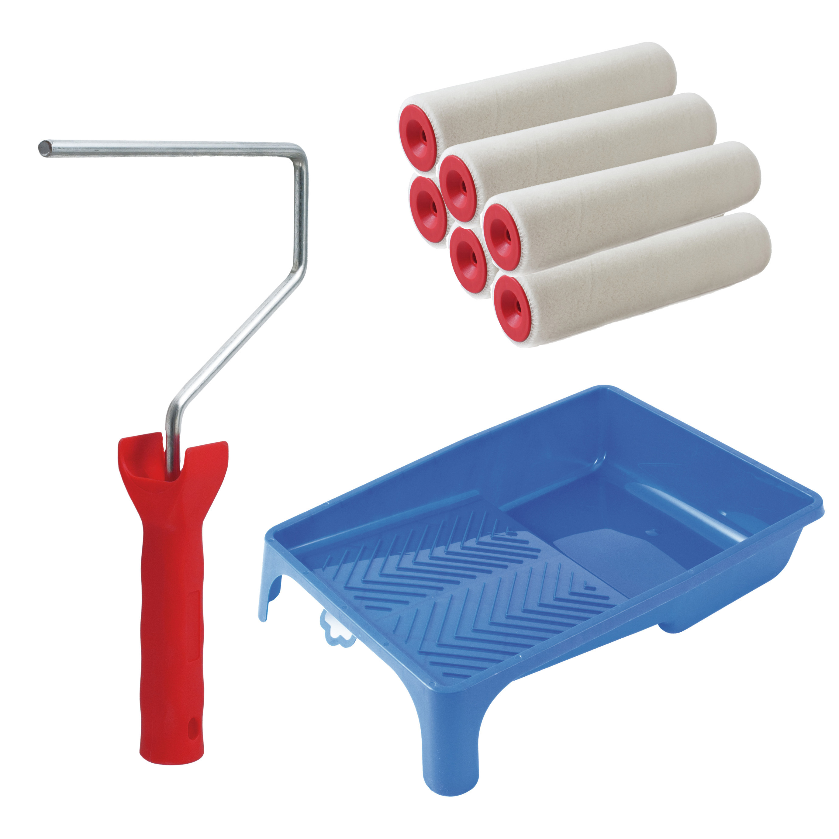 Sorex Verfrollers schilderen set - met beugel en verfbak - 6x rollers van 18 cm - anti spat rollers -