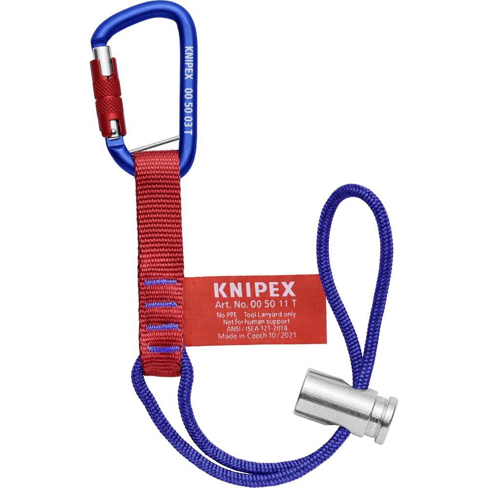 Knipex 00 50 13 T BK  00 50 13 T BK adapterlussen met vaste materiaalkarabijnhaak voor de valbeveiliging van het gereedschap 186 mm Bevestigingsbanden