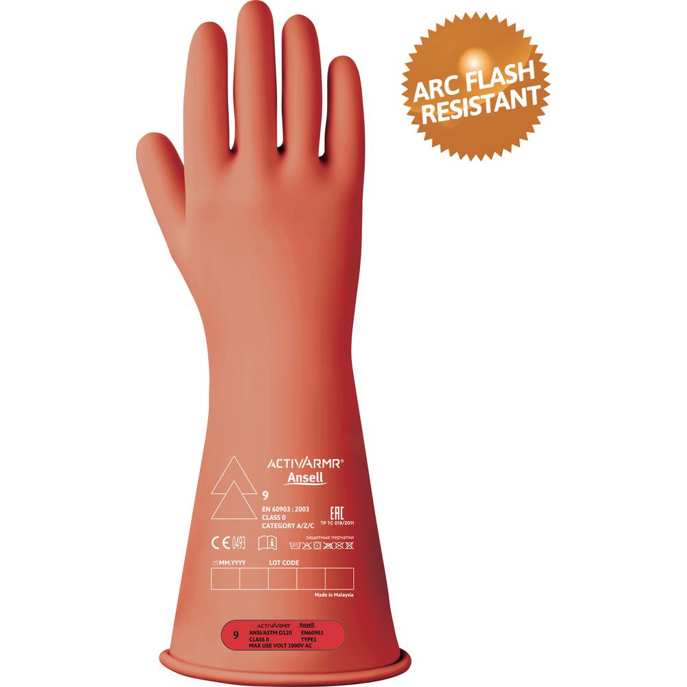 Ansell RIG014R120 Natuurlatex Elektricienhandschoen EN 60903, EN 21420:2020 1 paar