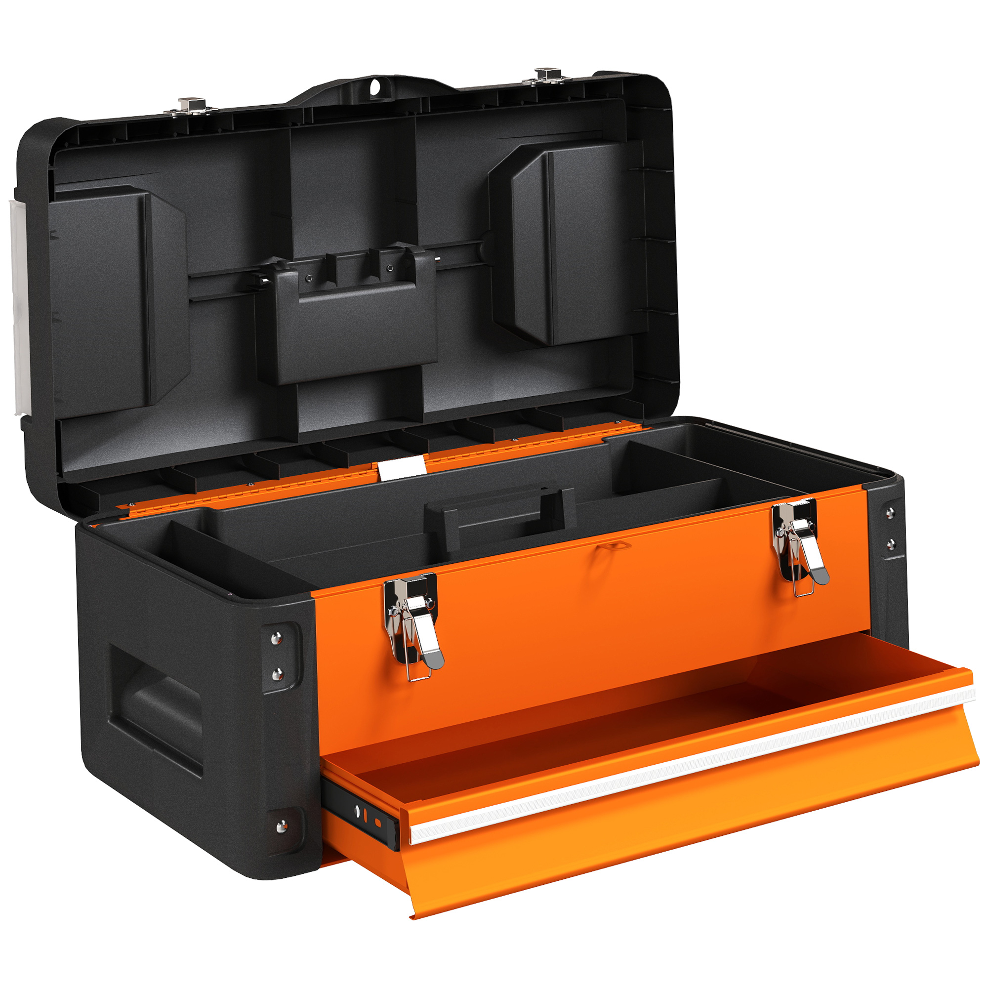 HOMCOM Lege Gereedschapskist 49,7 x 25,3 x 23 cm met Lade, Mini-Box van Staal, Oranje