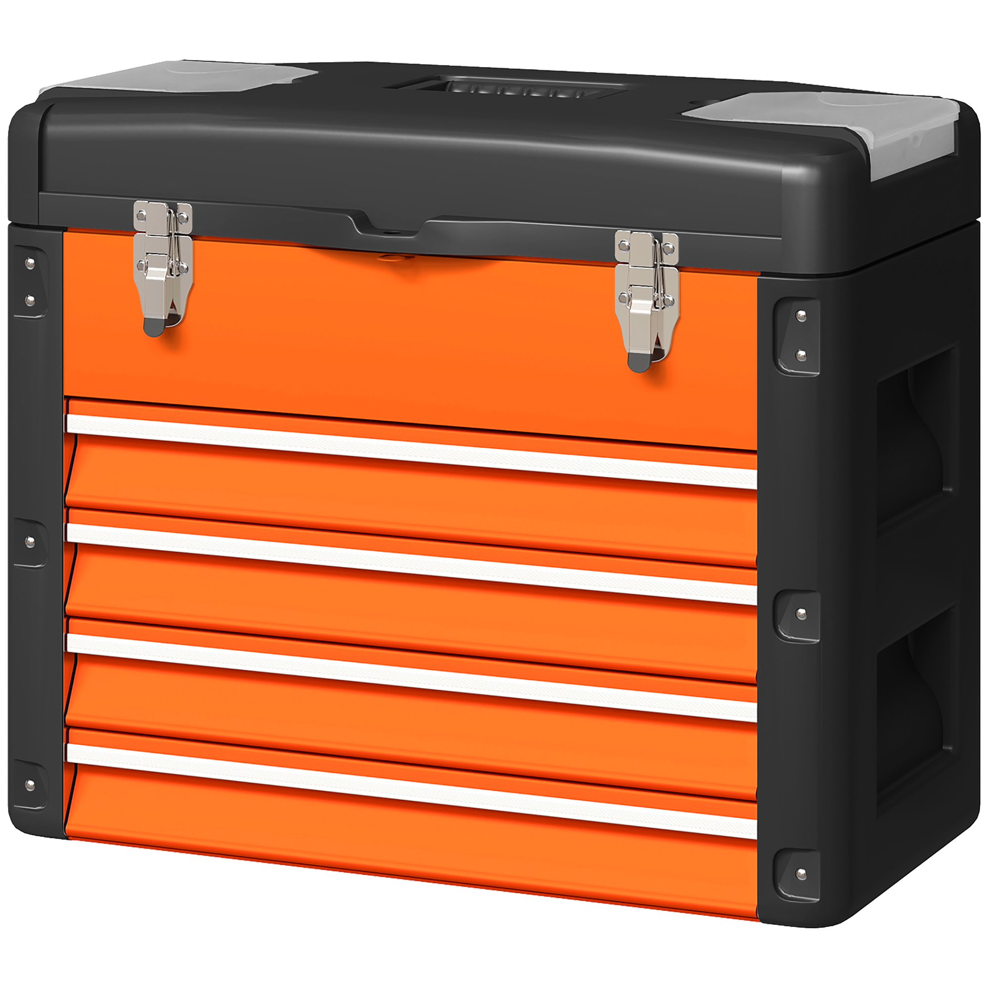 HOMCOM Lege Gereedschapskist, 49,7 x 25,3 x 40,7 cm, Gereedschapskast met 4 Laden, Mini-Box, Staal, Oranje