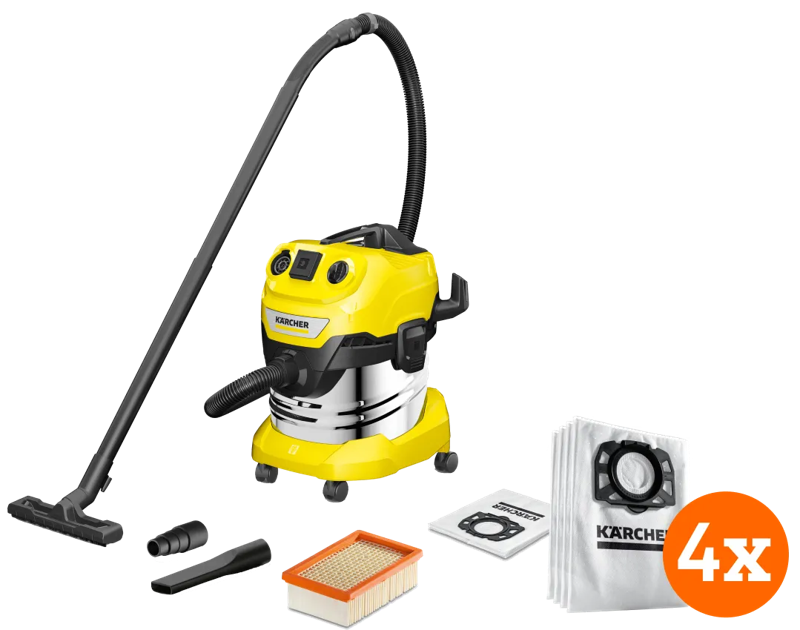 Karcher WD 4 P S V-20/5/22 +  Stofzuigerzak voor WD 4/5/6 (4x)