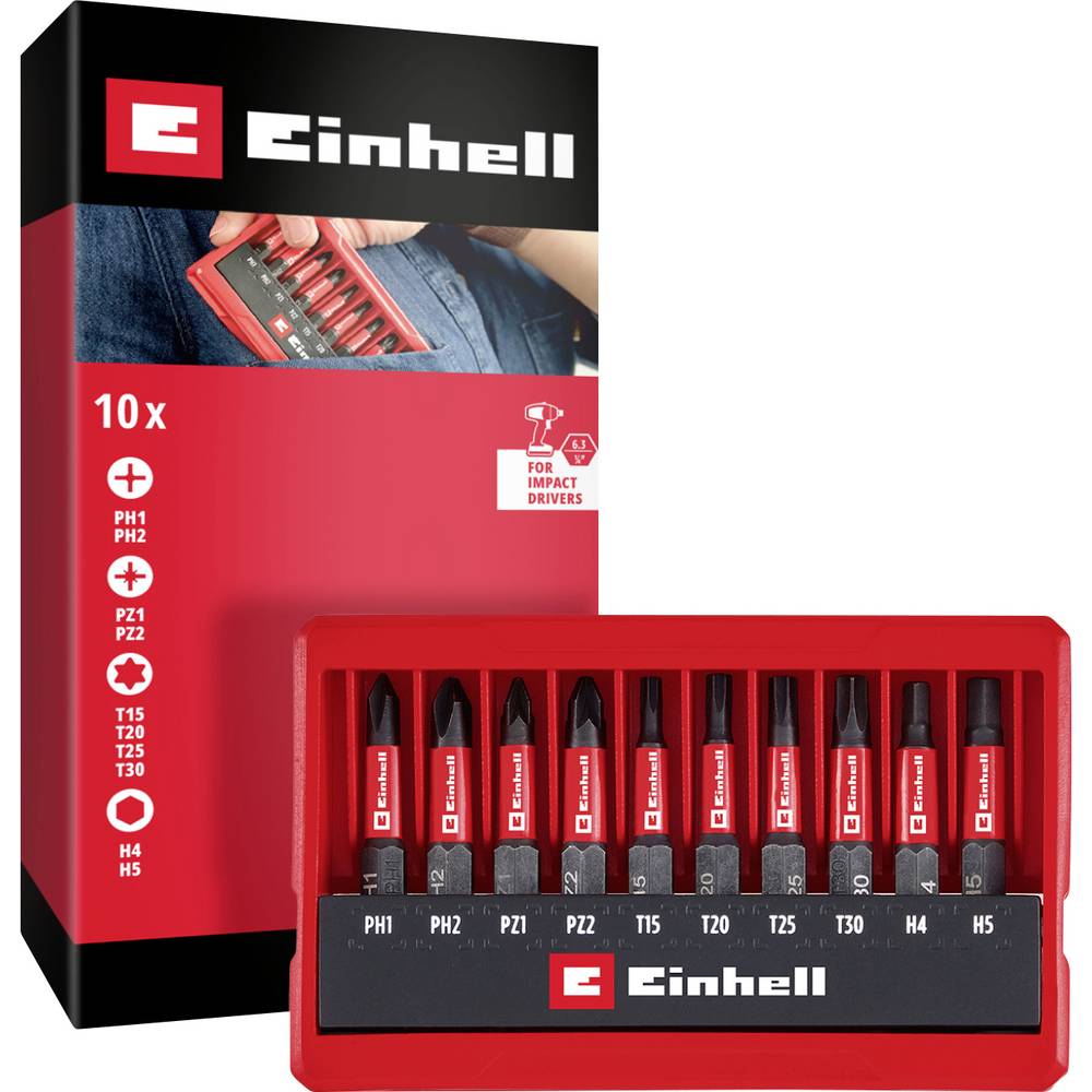 Einhell Impact Bit Taschenbox 10tlg 118653 Bitset 1/4 (6.3 mm), PH, PZ, Torx, Zeskant