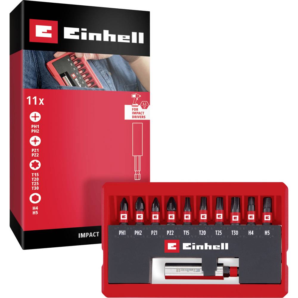Einhell Impact Bit Taschenbox 11tlg 118673 Bitset 1/4 (6.3 mm), PH, PZ, Torx, Zeskant