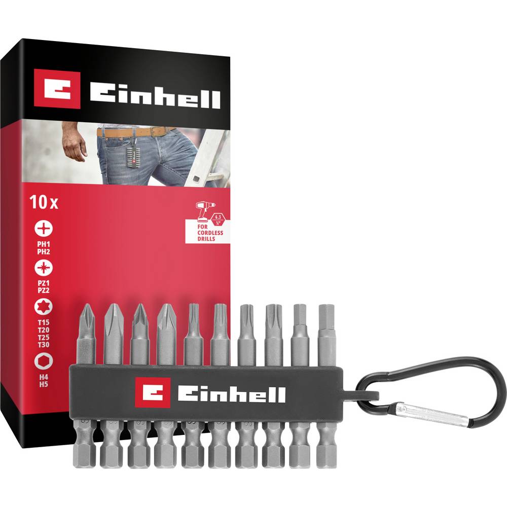 Einhell Karabiner Bit Set 10tlg 118623 Bitset 1/4 (6.3 mm), PH, PZ, Torx, Zeskant