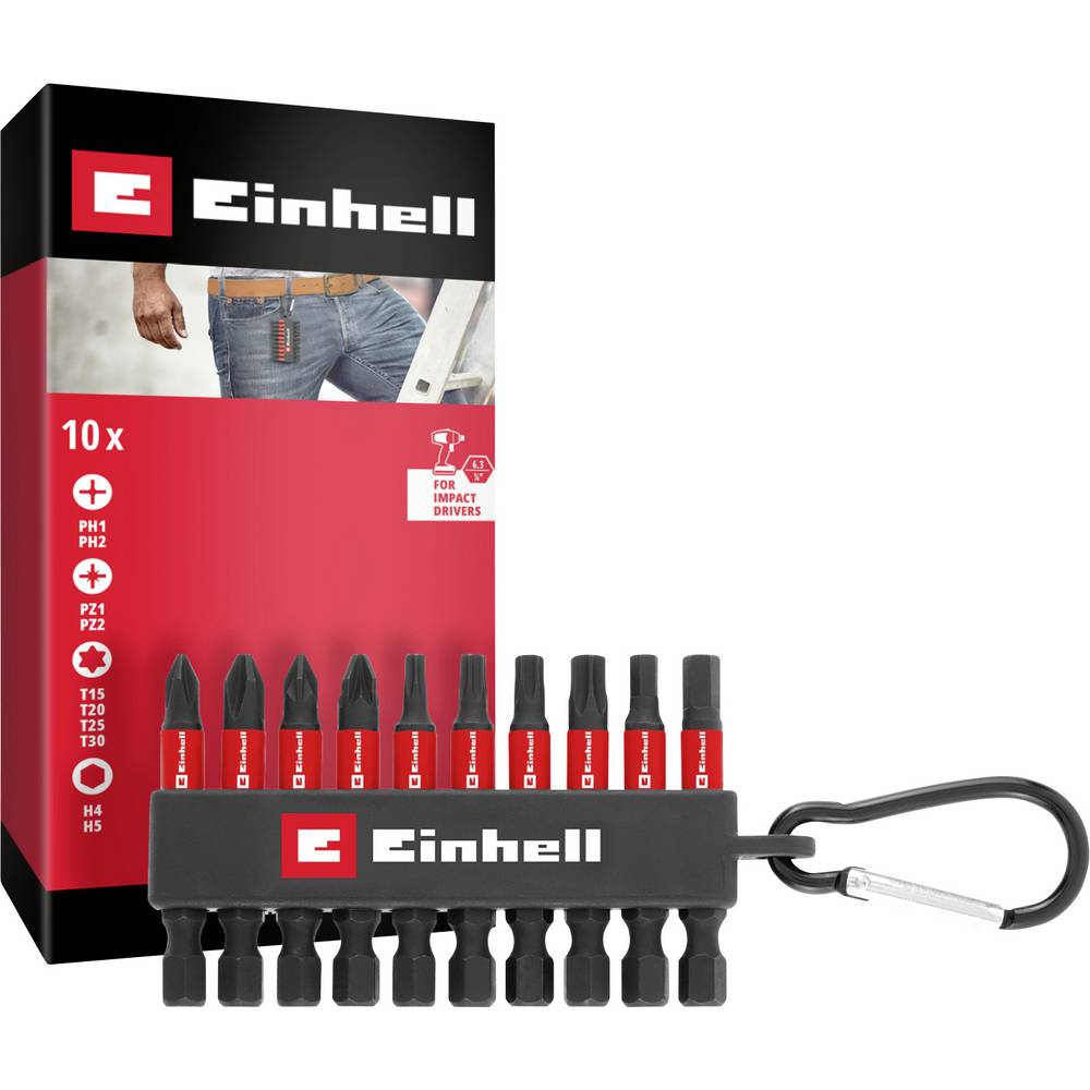 Einhell Karabiner Impact Bit Set 10tlg 118633 Bitset 1/4 (6.3 mm), PH, PZ, Torx, Zeskant