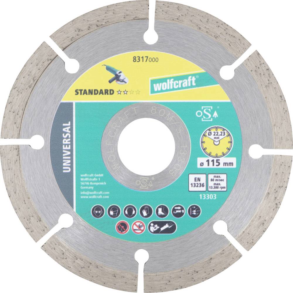 Wolfcraft 8317000 Diamanten doorslijpschijf 115 mm 1 stuk(s) Puimsteen, Steen