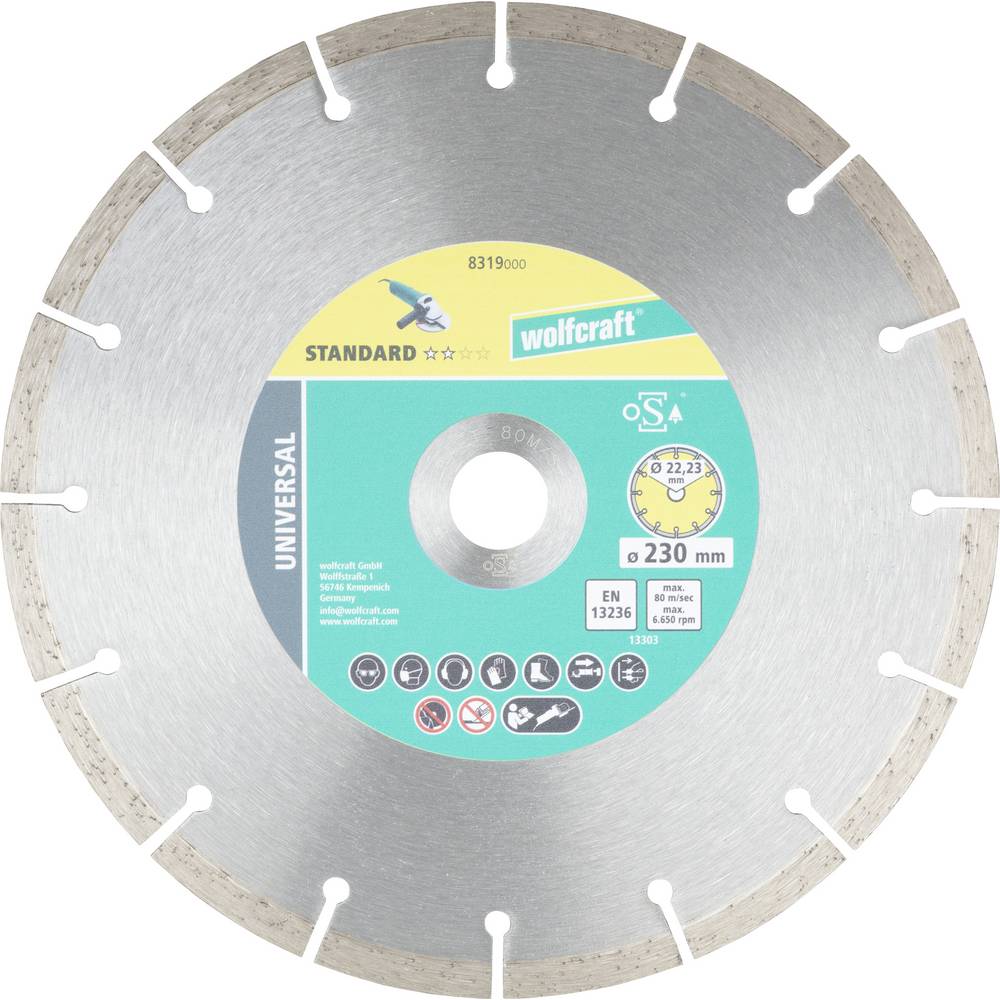 Wolfcraft 8319000 Diamanten doorslijpschijf 230 mm 1 stuk(s) Puimsteen, Steen