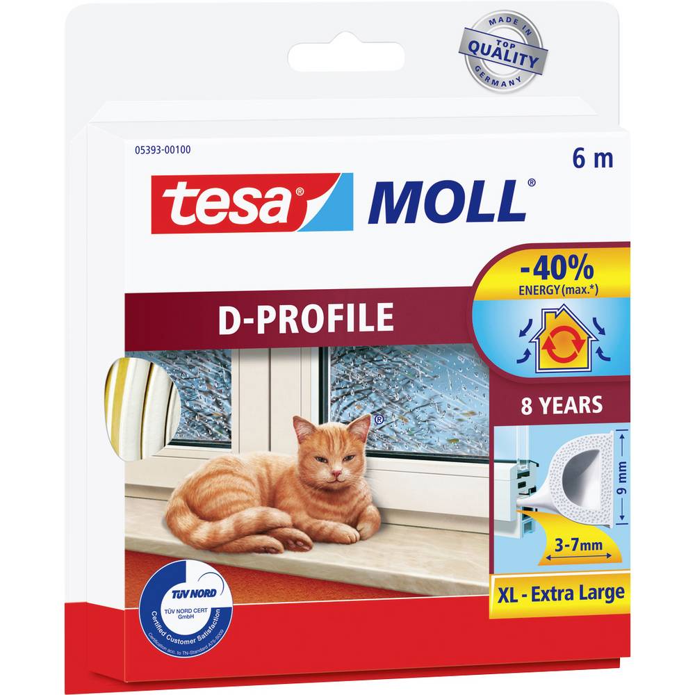 Tesa D-Profil 05393-00100-01 Afdichtingstape moll Wit (l x b) 6 m x 9 mm 6 m