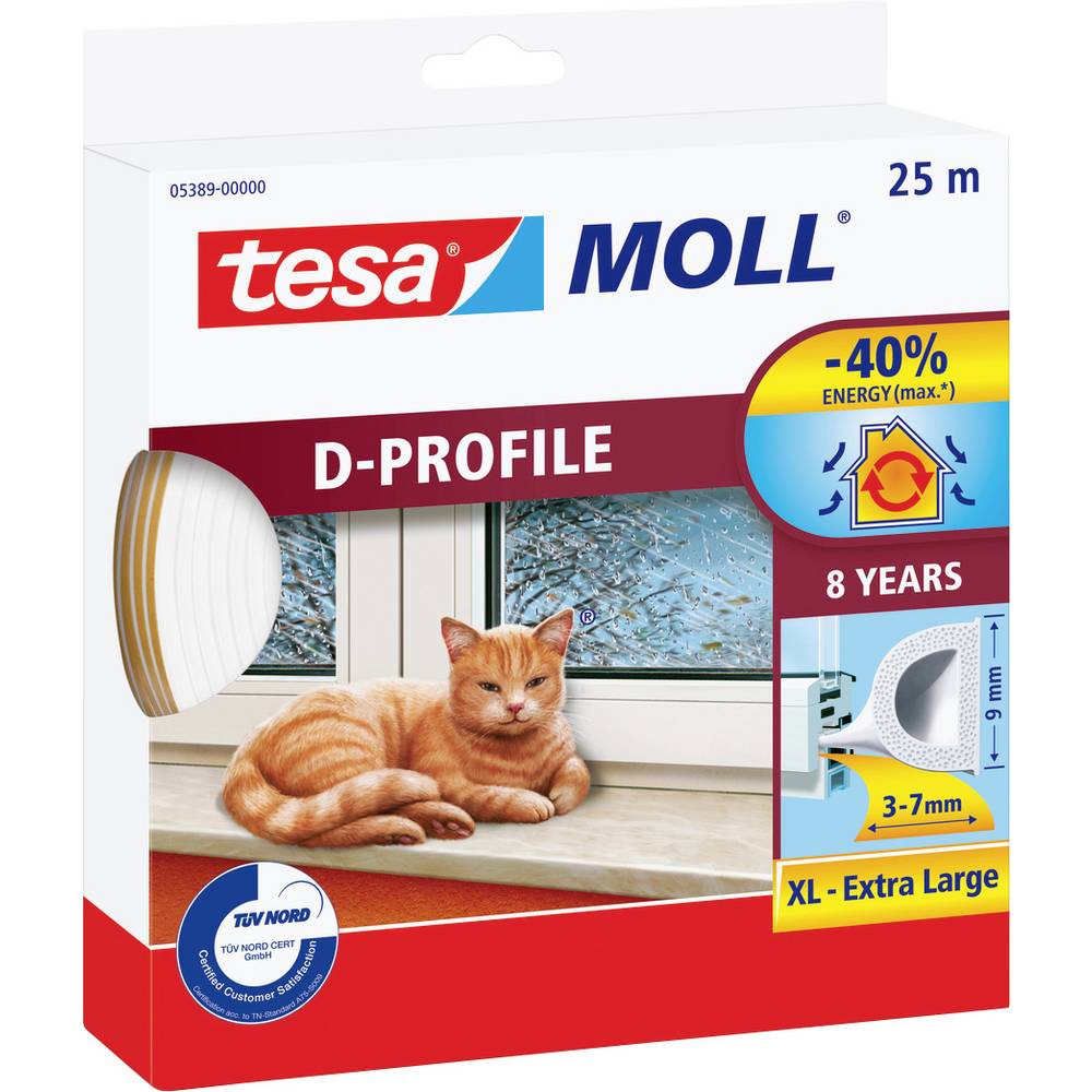 Tesa D-Profil 05389-00000-00 Afdichtingstape moll Wit (l x b) 25 m x 9 mm 25 m