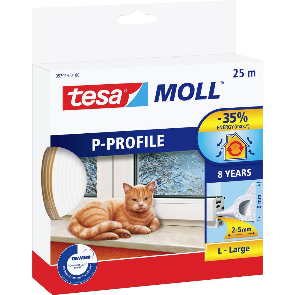 Tesa P-Profil 05391-00100-02 Afdichtingstape moll Wit (l x b) 25 m x 9 mm 25 m