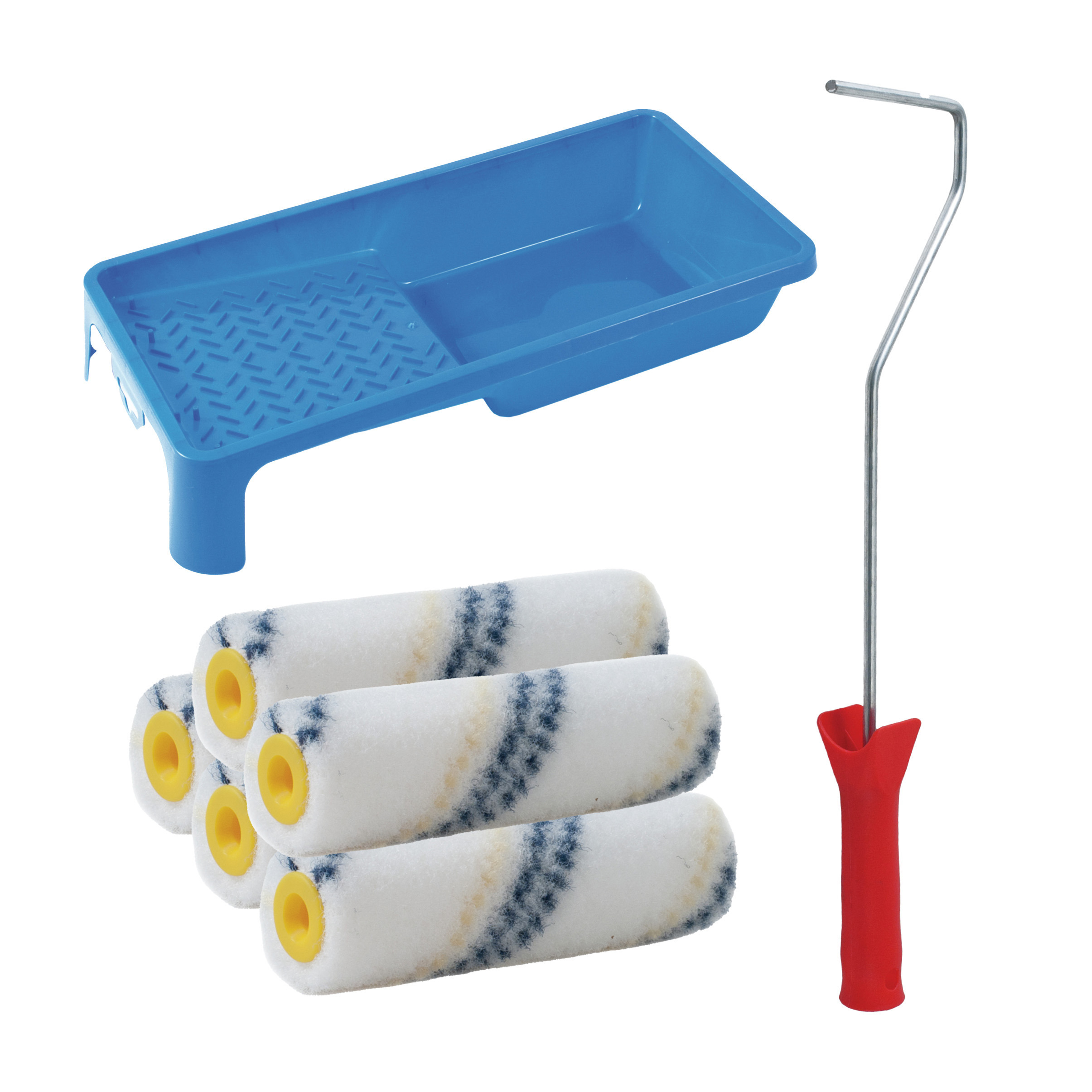 Sorex Verfrollers set - beugel - doseer verfbak - 5x anti spat rollers - 10cm breed - schilderen -